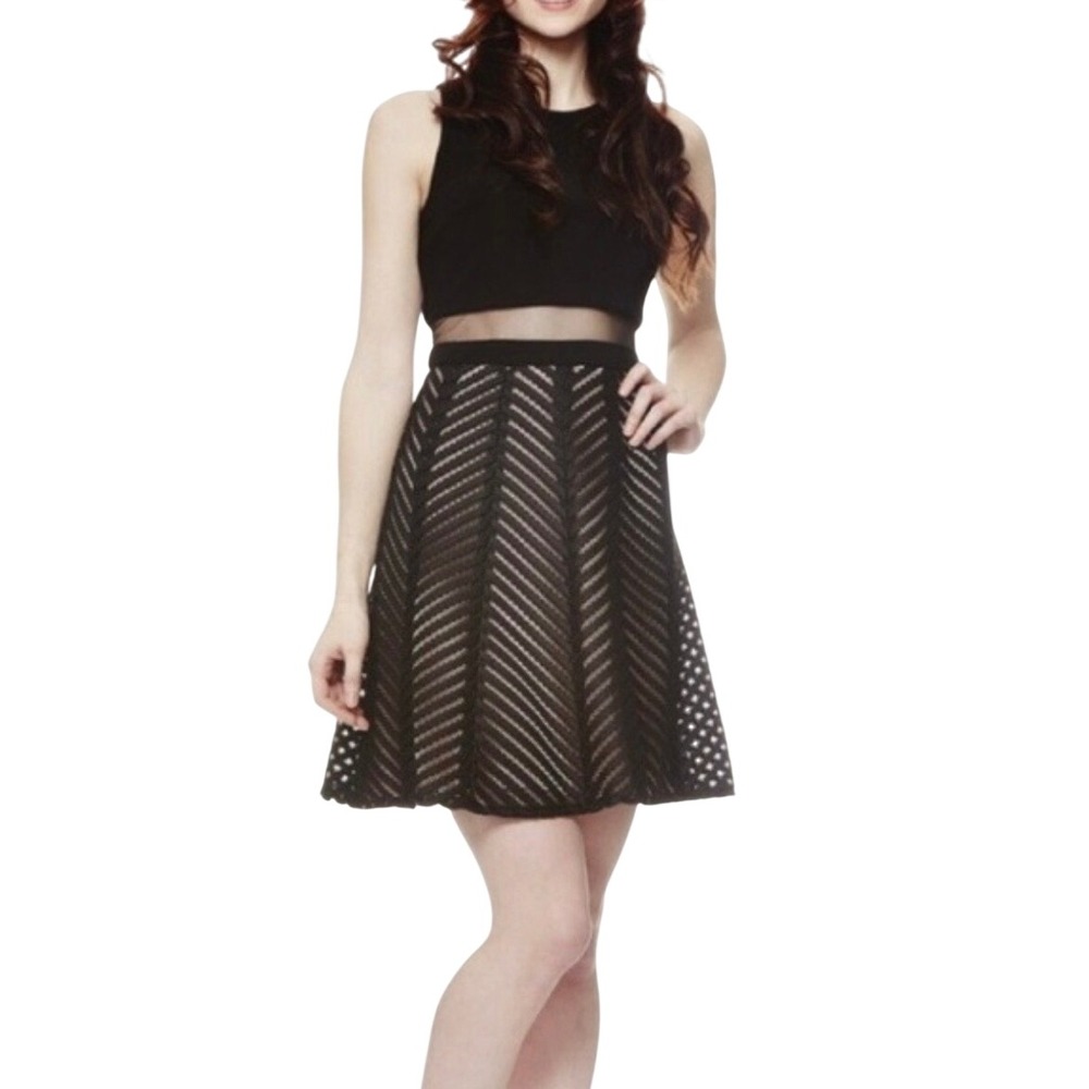 Betsy & Adam Black Sheer Illusion Mesh Party‎ Fit & Flare Dress Cocktail Size 4